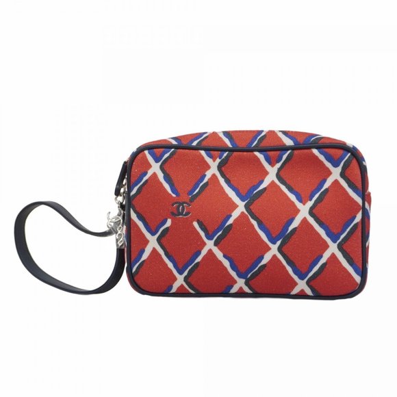 Chanel Coco Beach Canvas Clutch Bag in Red and Navy for Women - Picture 1 of 10